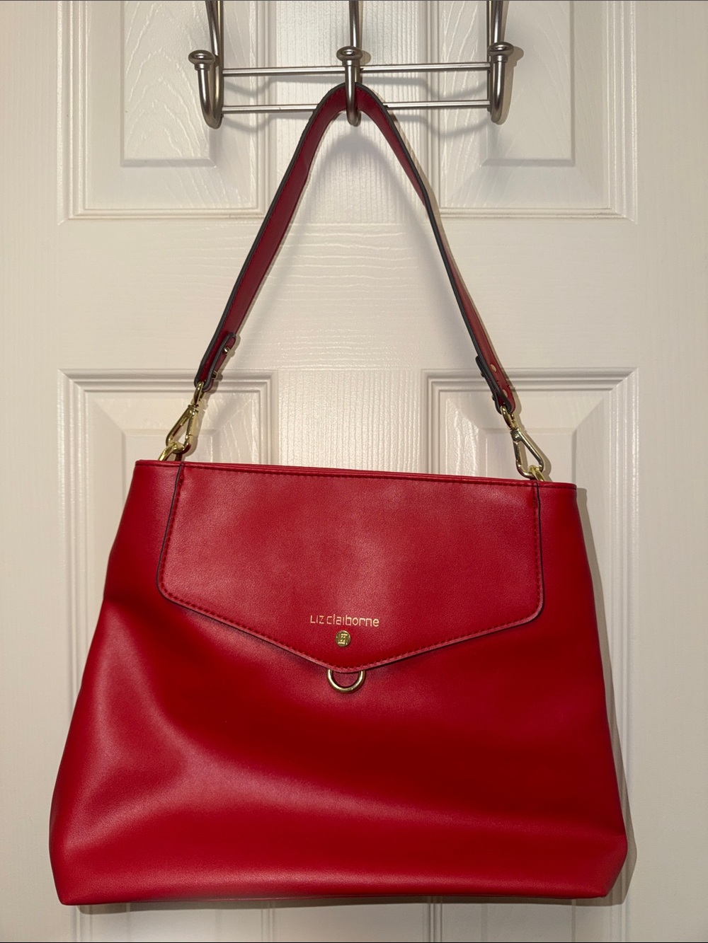 Liz Claiborne Red Shoulder Bag with Gold Hardware